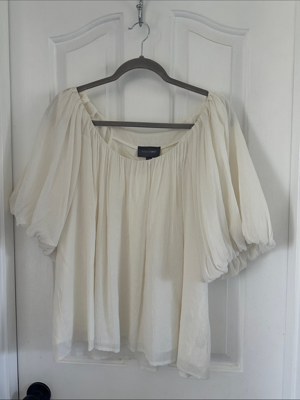 Off-Shoulder Cream Puff-Sleeve Blouse by Hudson Gray